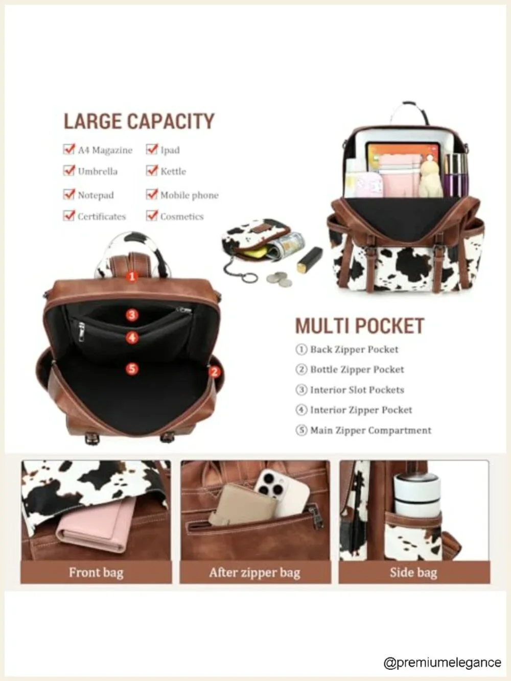 Faux Leather Backpack Purse for Women Large Capacity Work Travel Handbag
